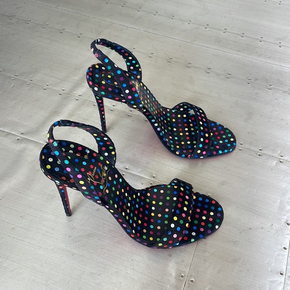 Christian louboutin o Marilyn boum polka dot black suede sandal stiletto sz 37.5 - Picture 2 of 11